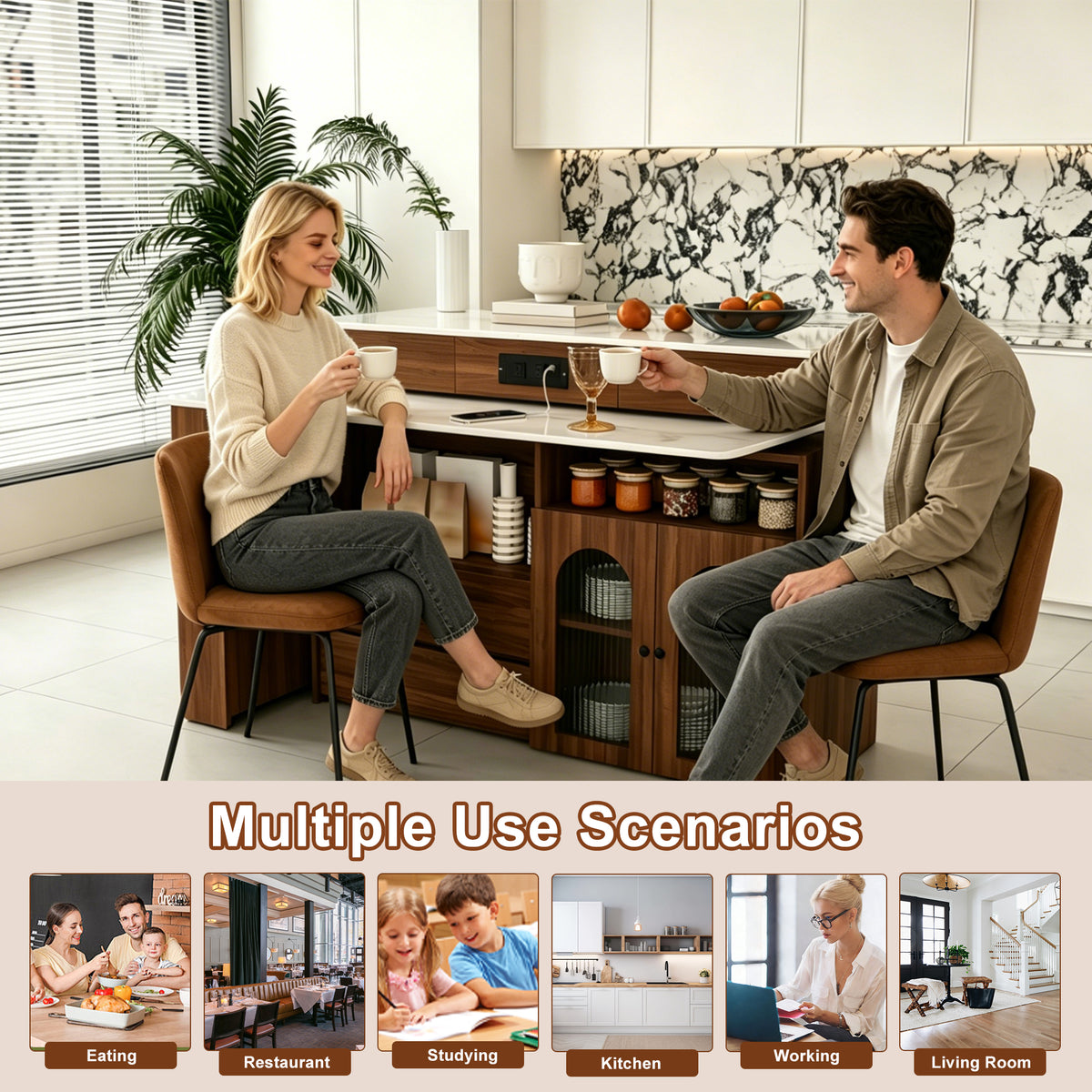 Extendable Kitchen Island with Rotating Table