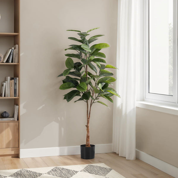 52" Tall, Artificial Plant, Rubber Tree, Indoor, Faux, Fake, Floor, Greenery, Potted, Real Touch, Decorative - Green / Black - Best Buy Furniture
