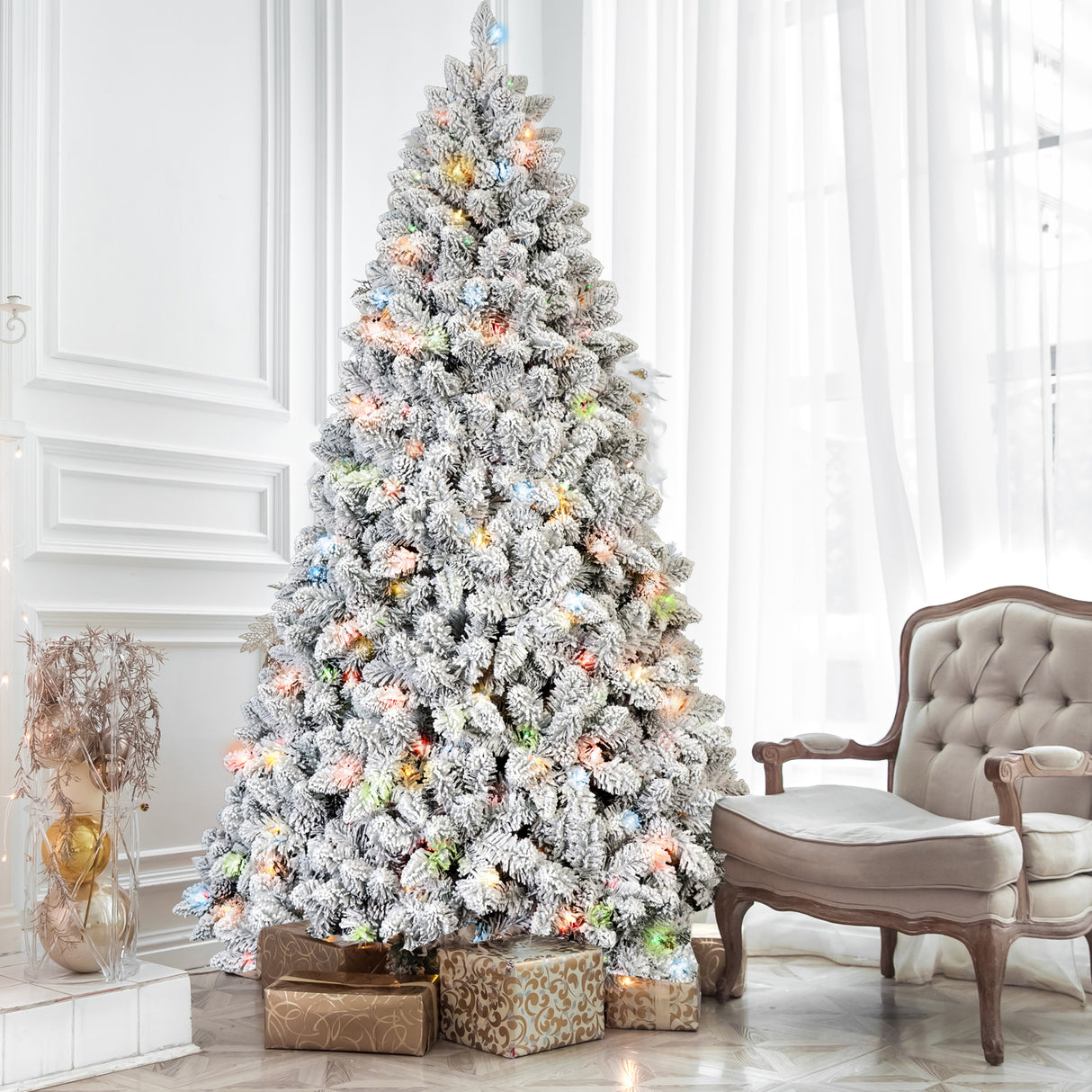 4Ft Flocked Christmas Tree with 150 Colorful UL Lights