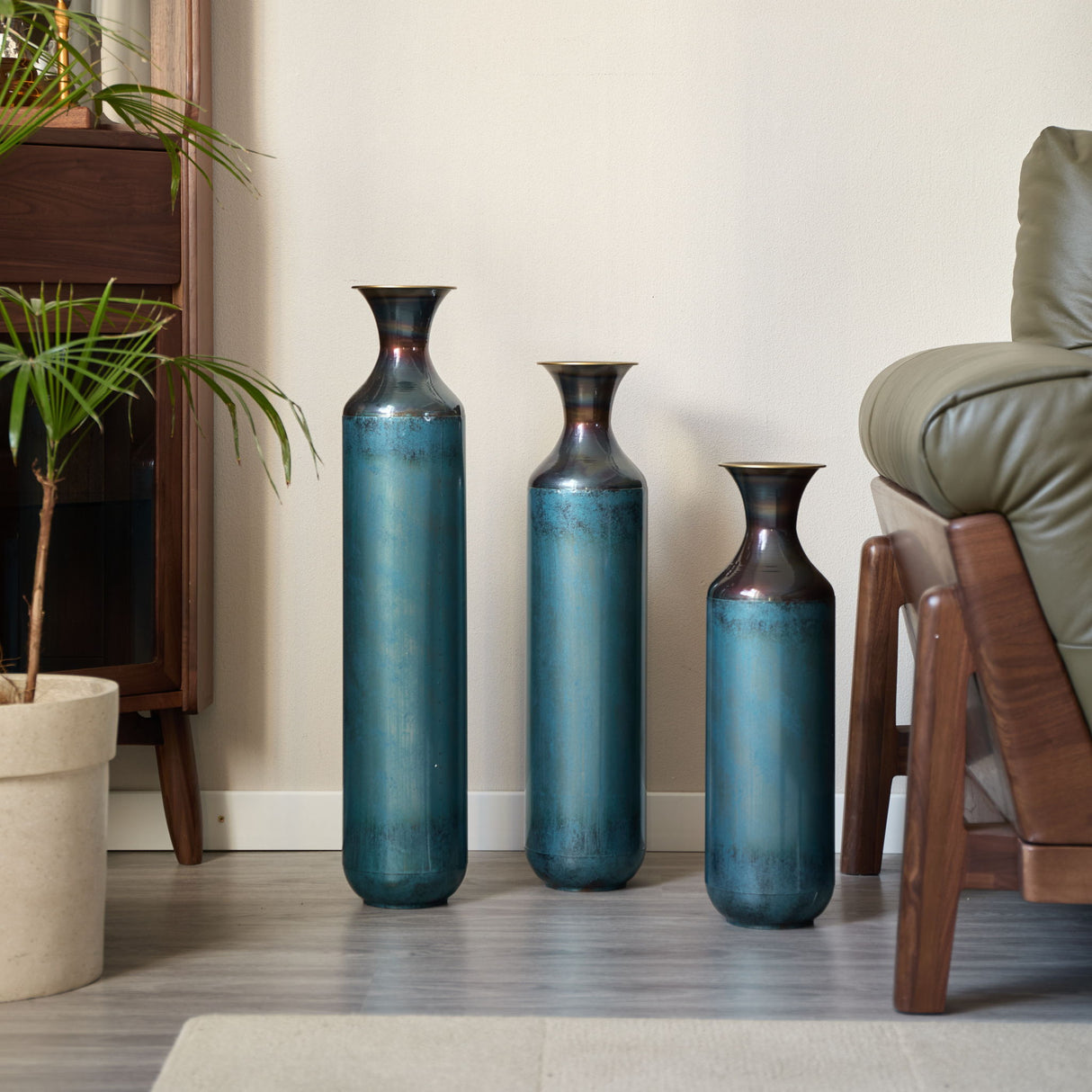 Modern Droplet Shaped Floor Vase Set, 3 Piece Home Decor