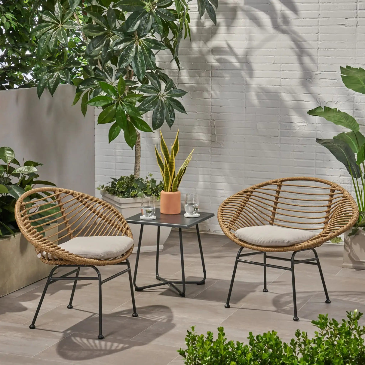 Cordella - Outdoor Woven Wicker Chairs With Cushions, (Set of 2) - Best Buy Furniture