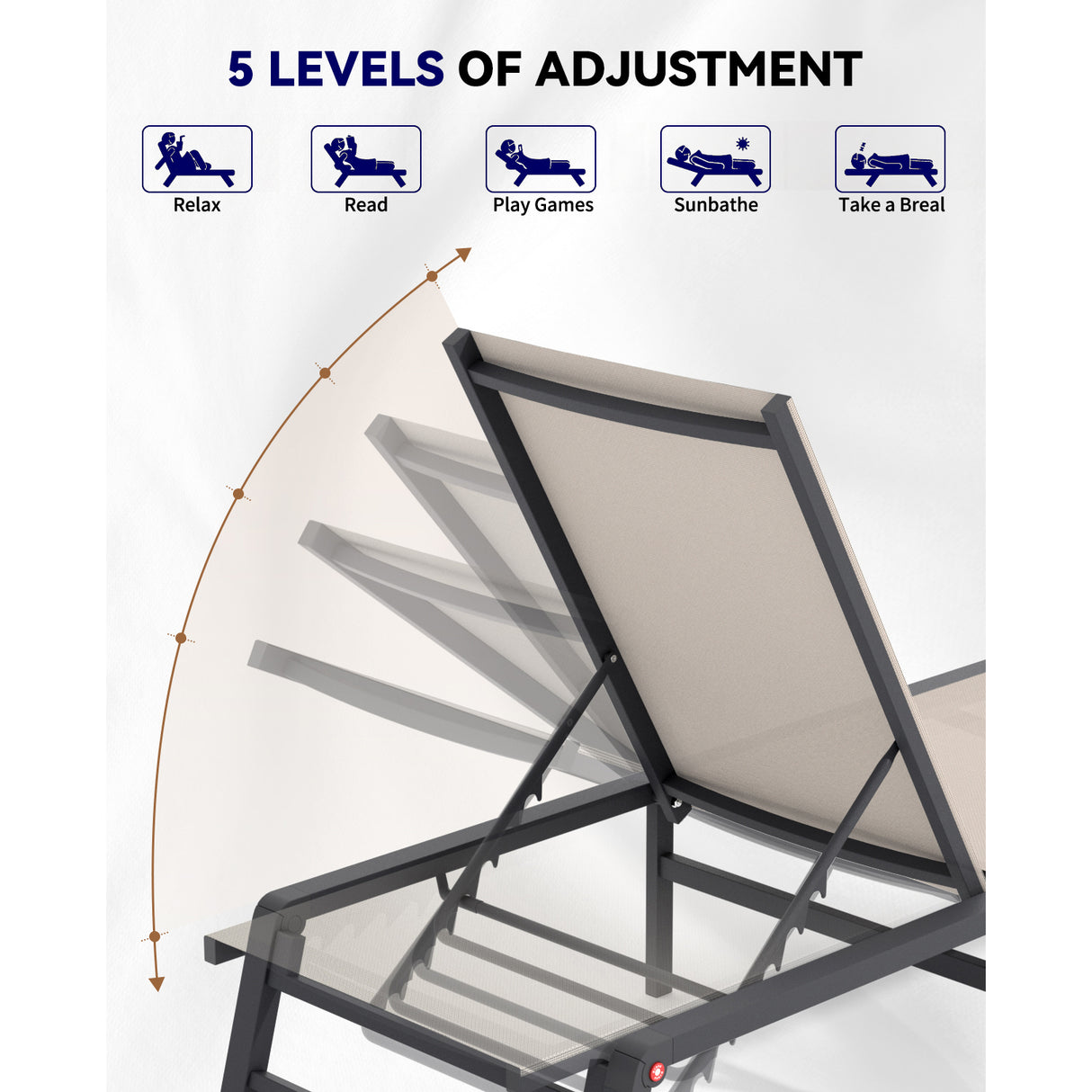 Assemble-Free Aluminum Outdoor Chaise Lounge Set of 2
