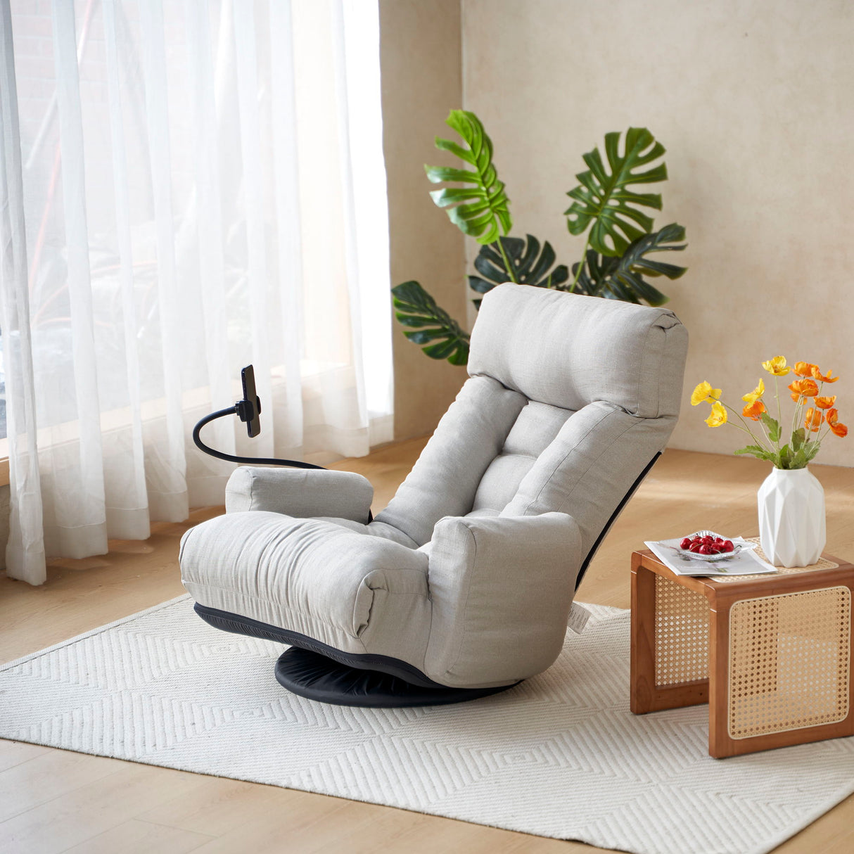 Adjustable Swivel Lounge Chair With 360 Degree Rotating Seat And Headrest Support