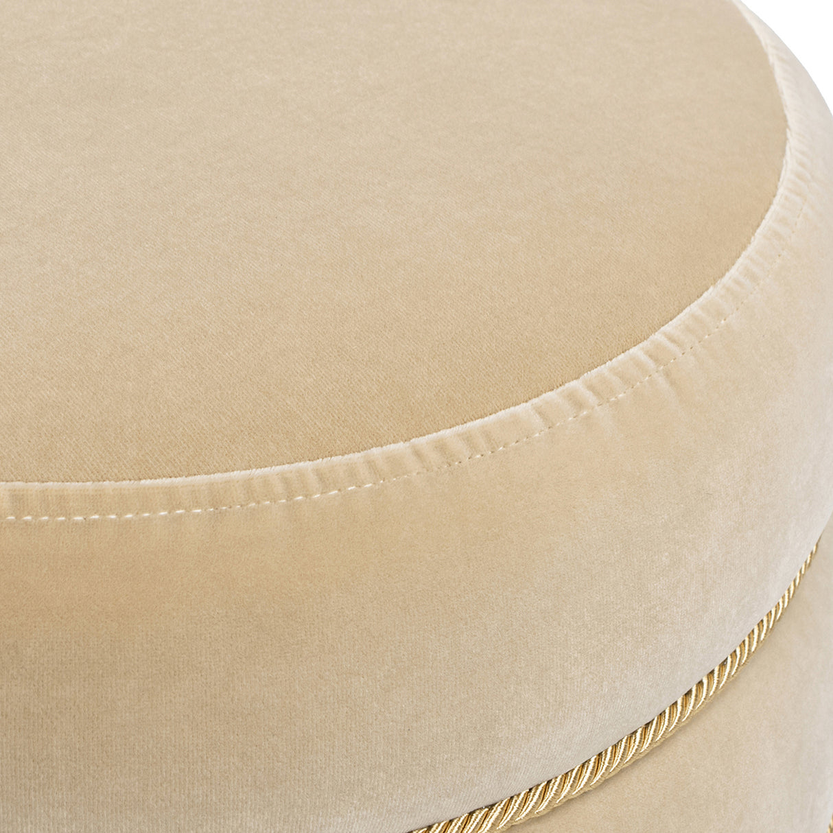 Edward 17.5" Round Upholstered Ottoman with Bullion Fringe