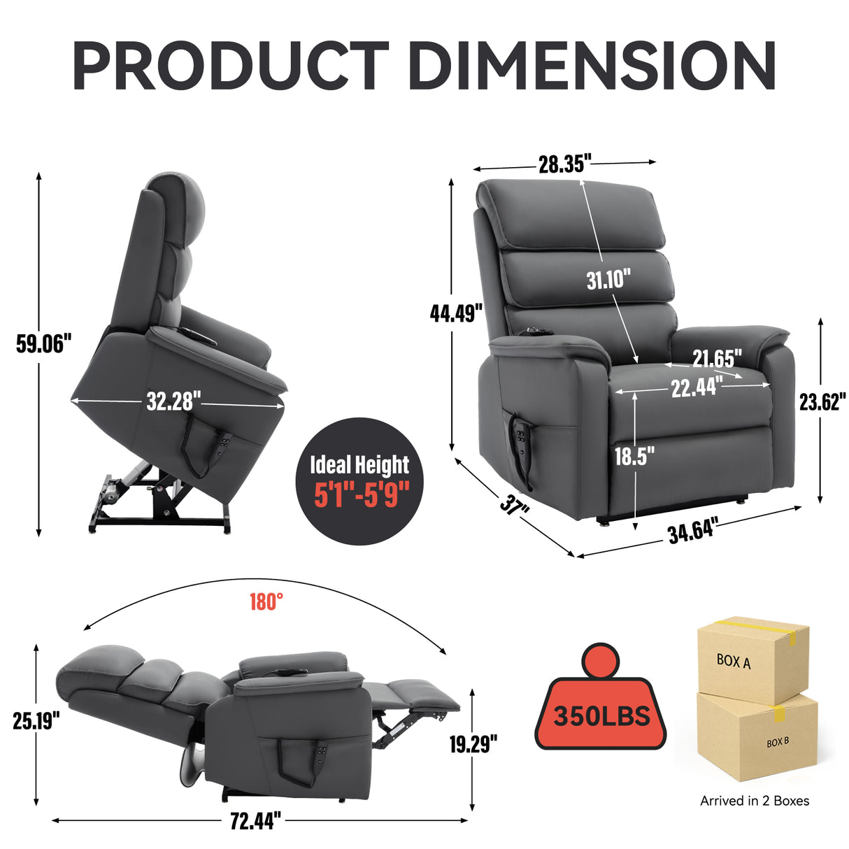 Grey Cat-Proof Leather Dual Motor Infinite Position Power Lift Recliner Chair