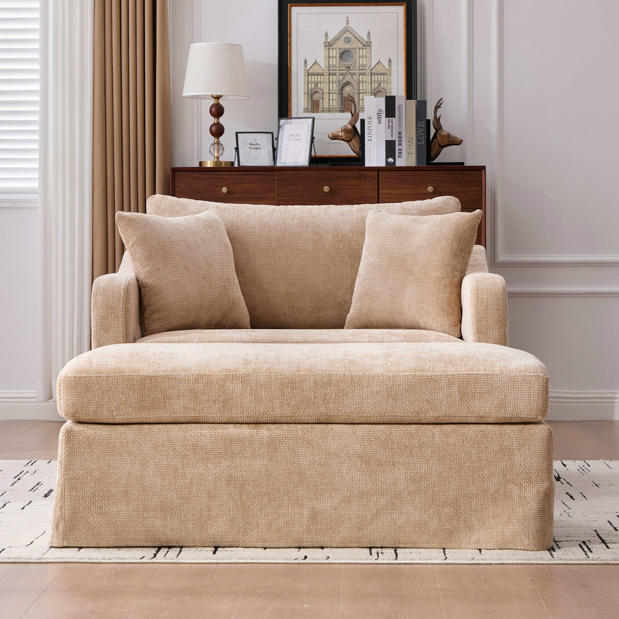 Accent Chair With Ottoman, Includes 2 Bolster Pillows