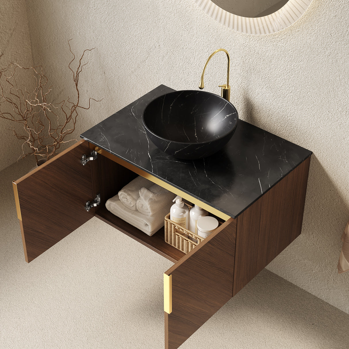 ARAI 30" Bathroom Vanity & Sink, Floating Plywood Storage Cabinet with 2 Doors
