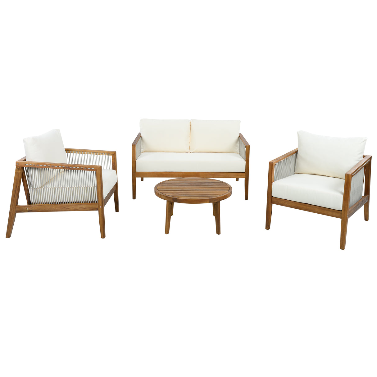 Outdoor 4-Piece Sofa Set, Acacia Wood Frame with Rope Detail, Water-Repellent