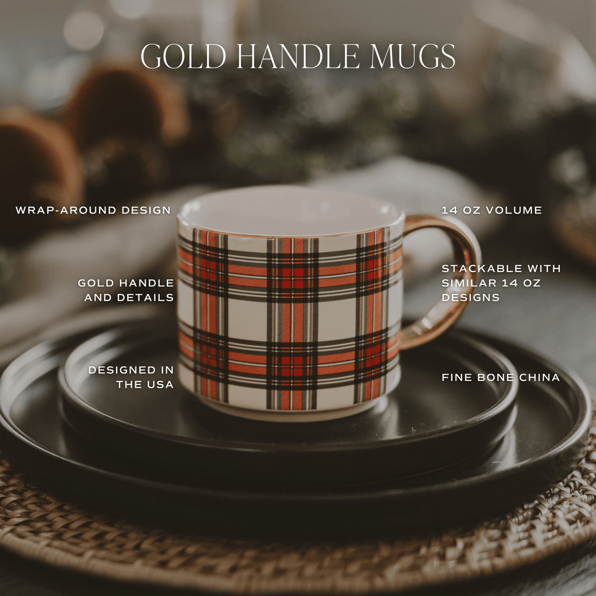 Gold Snowflakes 14oz Gold Handle Coffee Mug