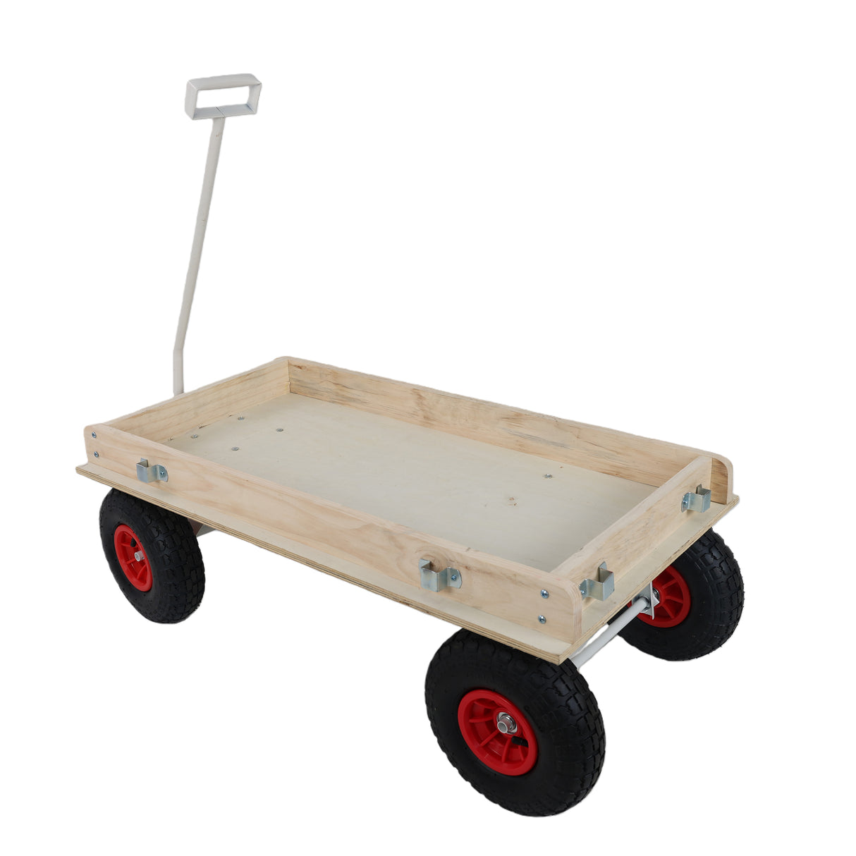 Red Wooden Wagon Cart with Folding Handle