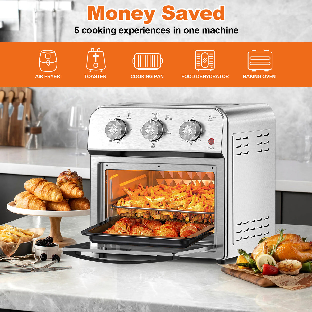 Family Size Air Fryer Toaster Oven Combo, 13QT, Stainless Steel