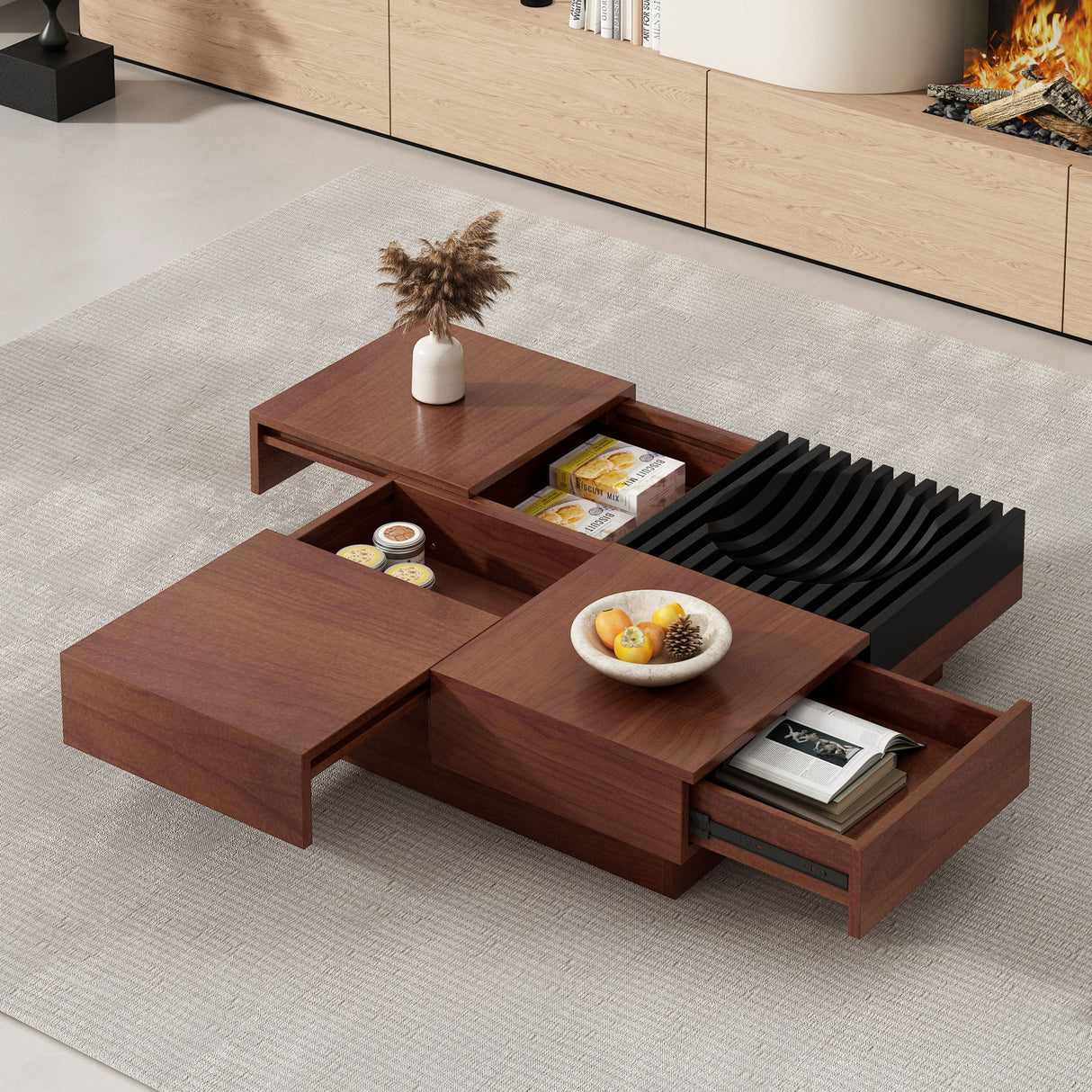 Italian Retro Inspired Acacia Wood Storage Coffee Table - Brown / Black - Best Buy Furniture