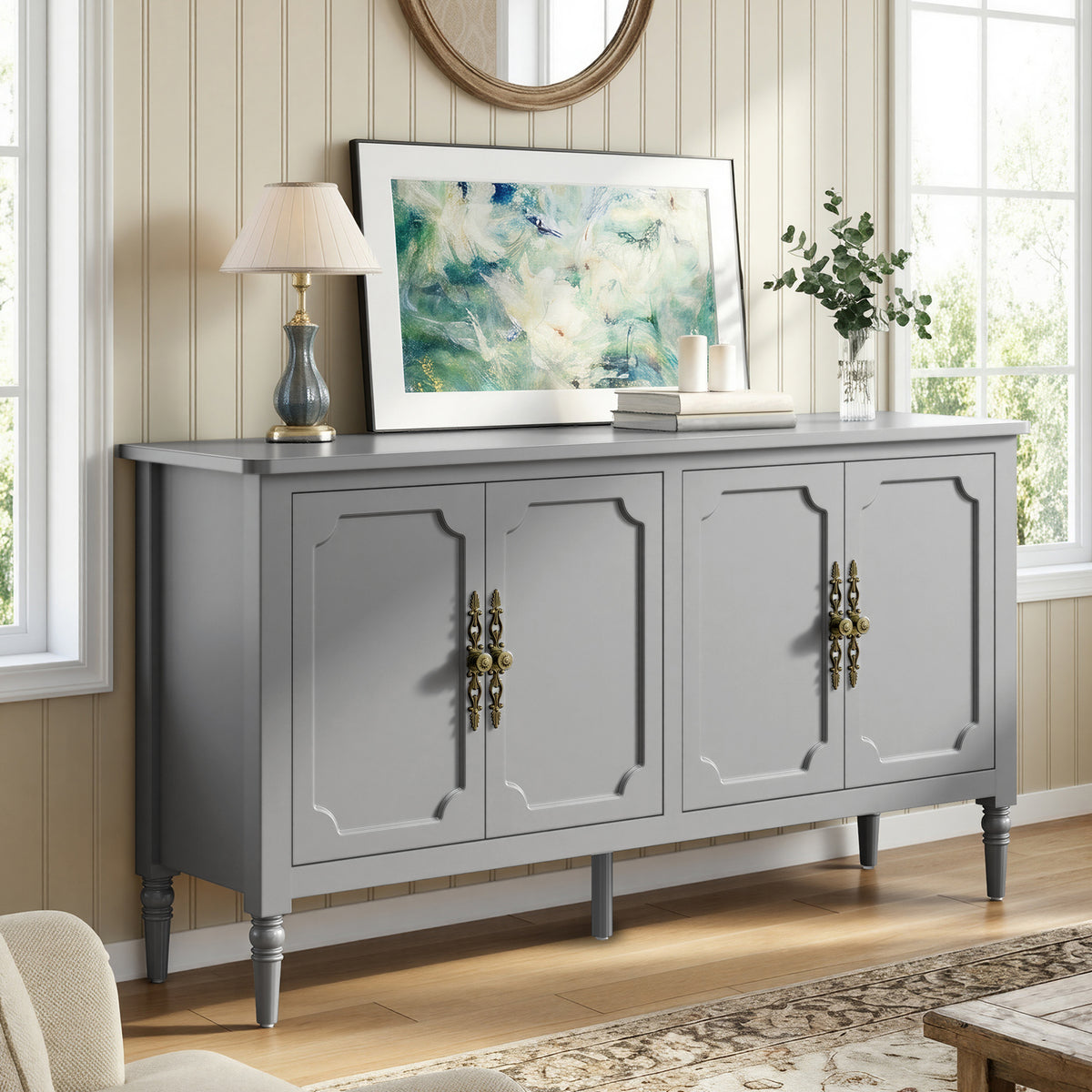 Mid Century Wood Buffet Sideboard for Living Room