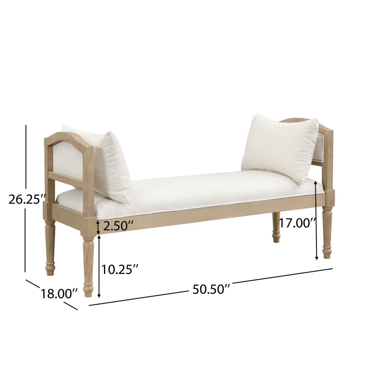 Upholstered Bench with Turned Legs & Side Cushions