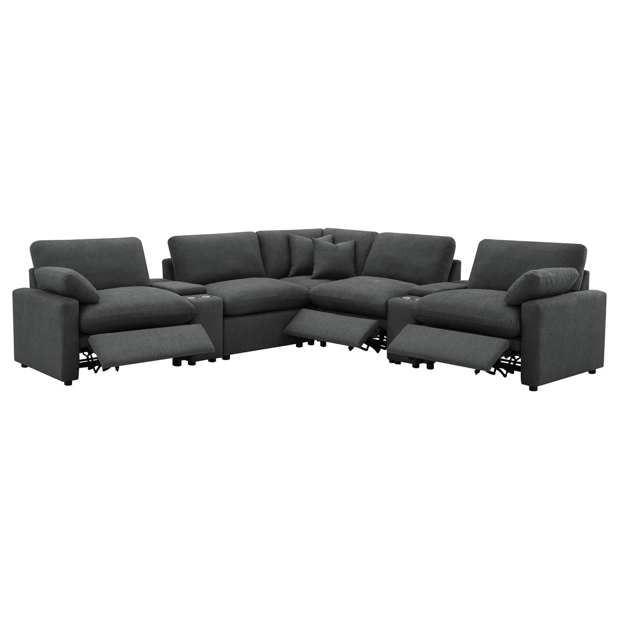 Modular Power Reclining With Lift Top Consoles, 7 Piece Configuration - Dark Gray