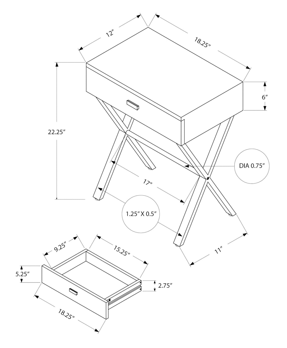 Accent Side X Table, Storage Drawer, Contemporary & Modern - Best Buy Furniture