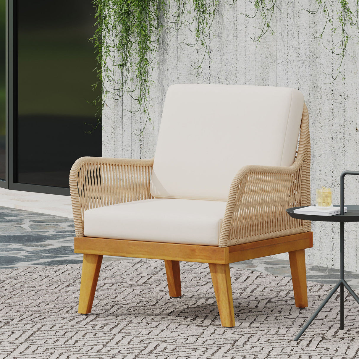 Outdoor Club Chair With Rope Weave Design - Teak - Best Buy Furniture