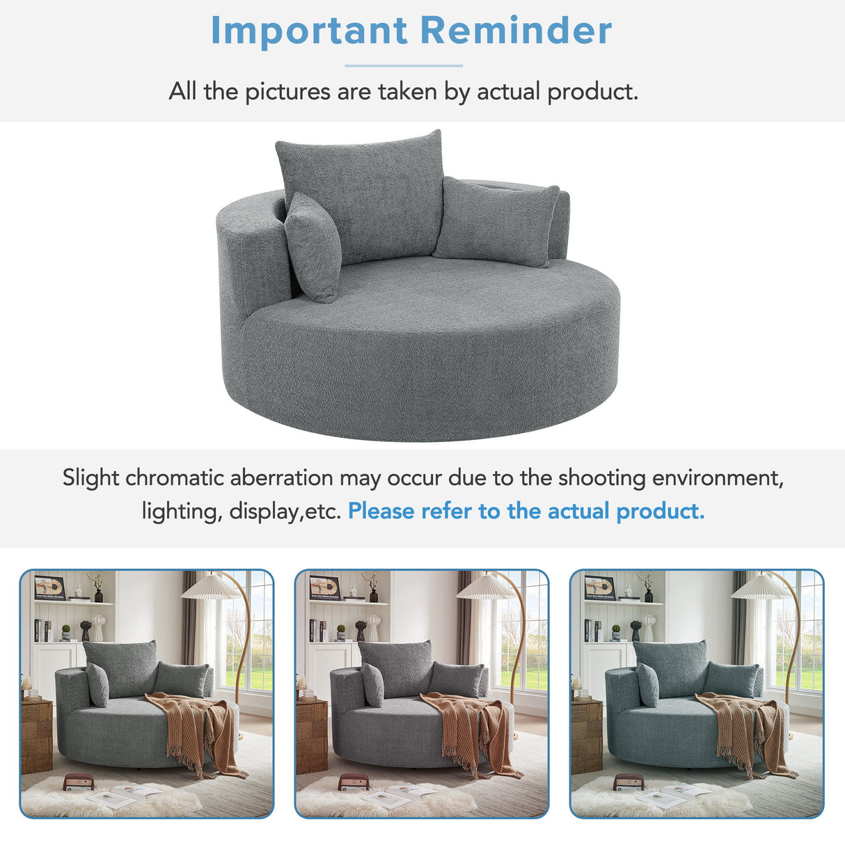 360° Swivel Accent Barrel Chair With 3 Removable Pillows For Living Room