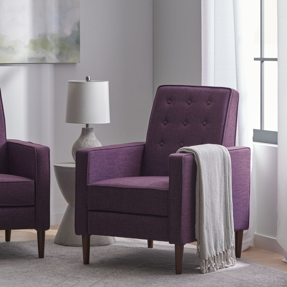 Mid-Century Modern Recliner With Button Tufted Waffle Stitch