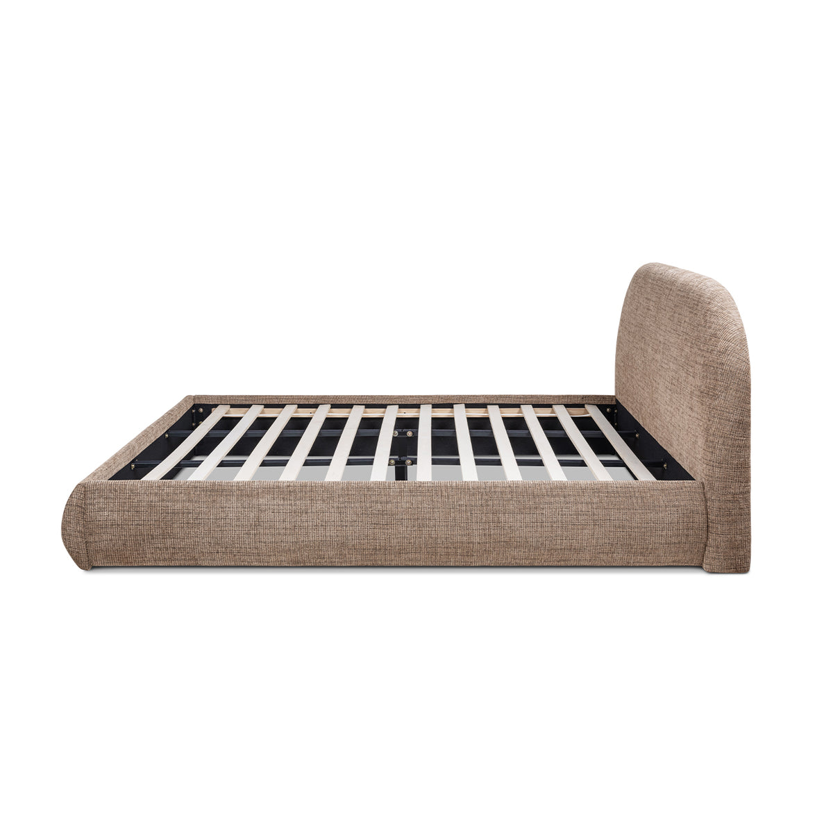 Archie Puffy Grounded Upholstered Platform Bed, King, Taupe