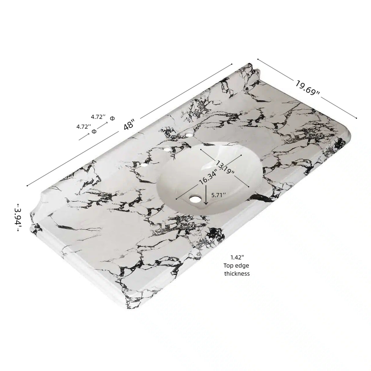 VICI 48" Bathroom Ceramic Undermount Basin and Artificial Marble Countertop