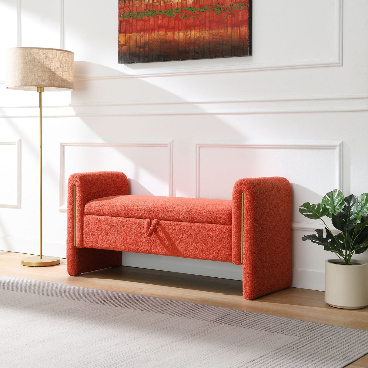 Modern Teddy Upholstered Large Bed End Bench With Arms And Storage