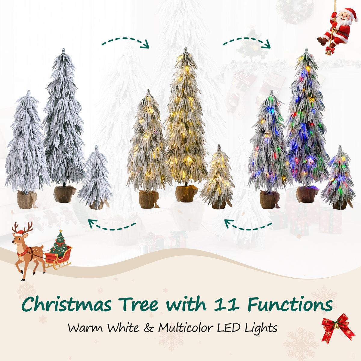 Pre-Lit Flocked Christmas Tree Set of 3 (3FT, 4.5FT, 6FT)