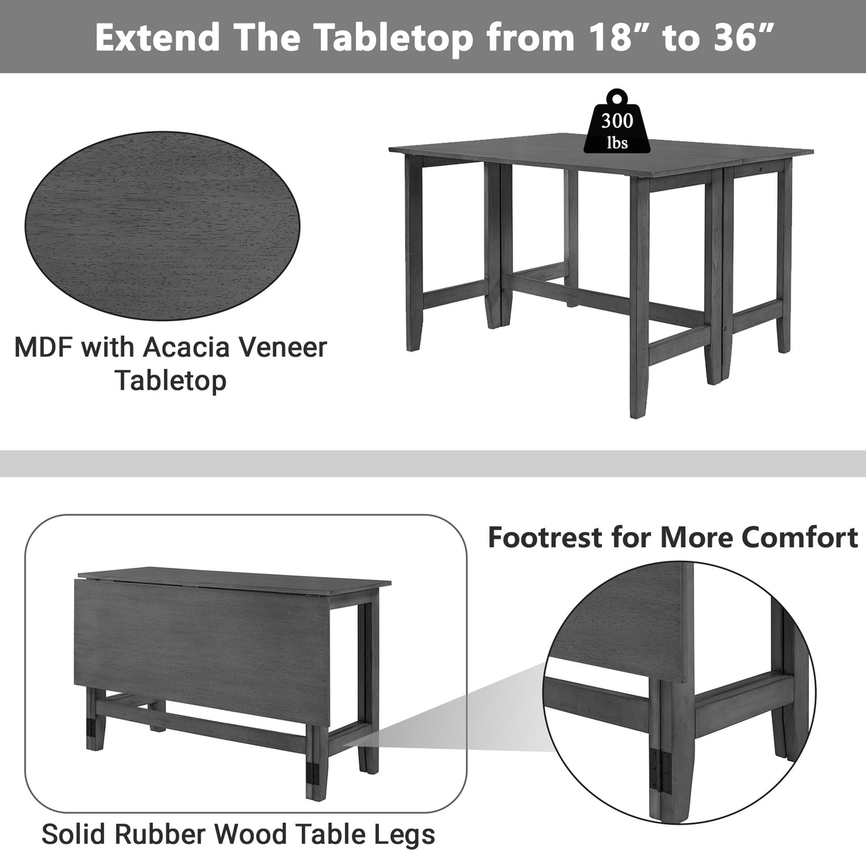 TOPMAX Farmhouse Wood Extendable Dining Table with Drop Leaf