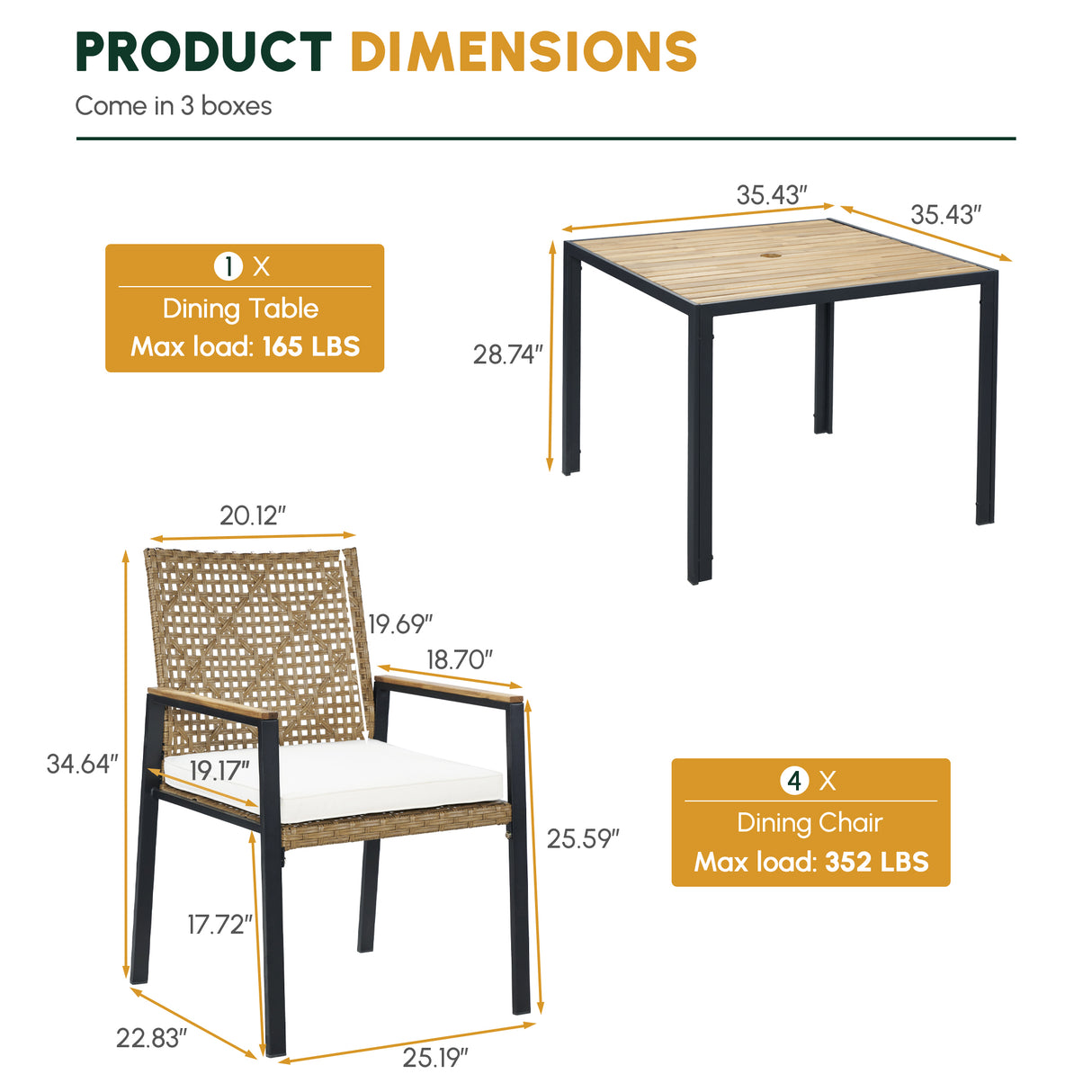 All Weather 5-Piece Patio Dining Table Set
