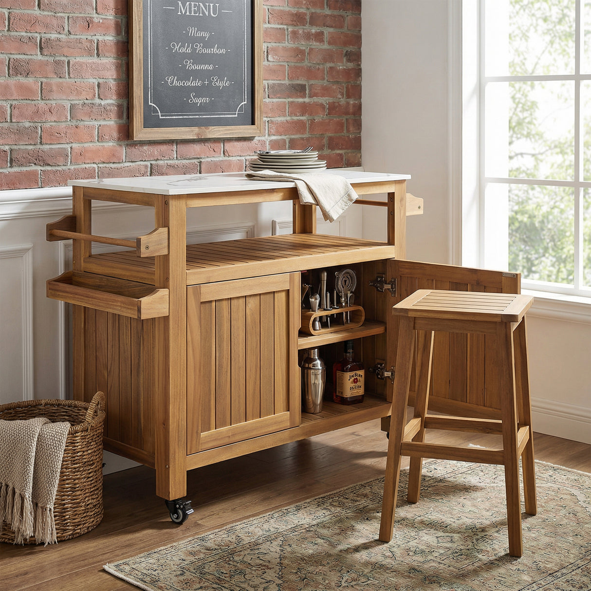 Murphy Outdoor Patio Acacia Wood Bar Cart