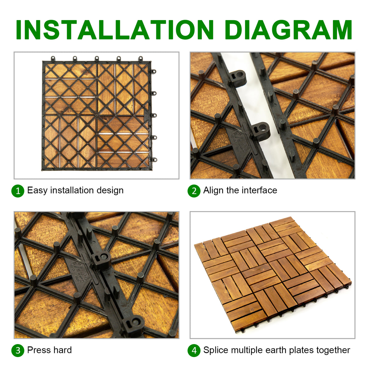 12 in. x 12 in. Acacia 12 Slats Checker Deck Tiles - 30 Pieces