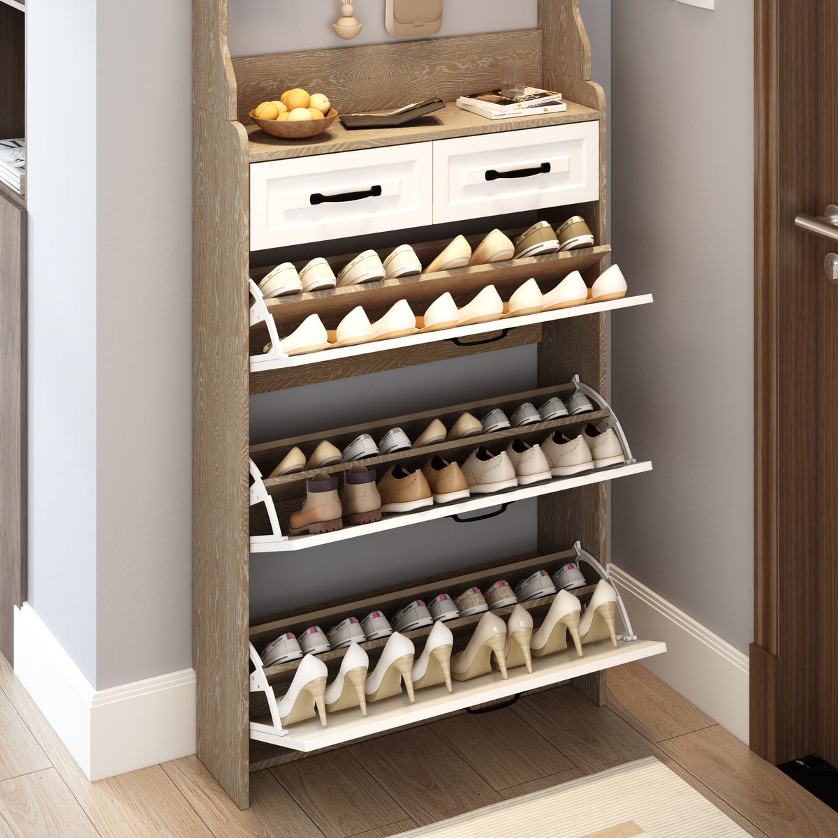 Premium Shoe Cabinet with Drop-Down Doors