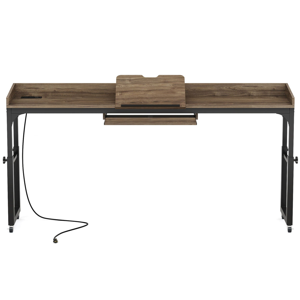 Adjustable Overbed Table With Wheels, Queen Size Mobile Desk - Dark Gray