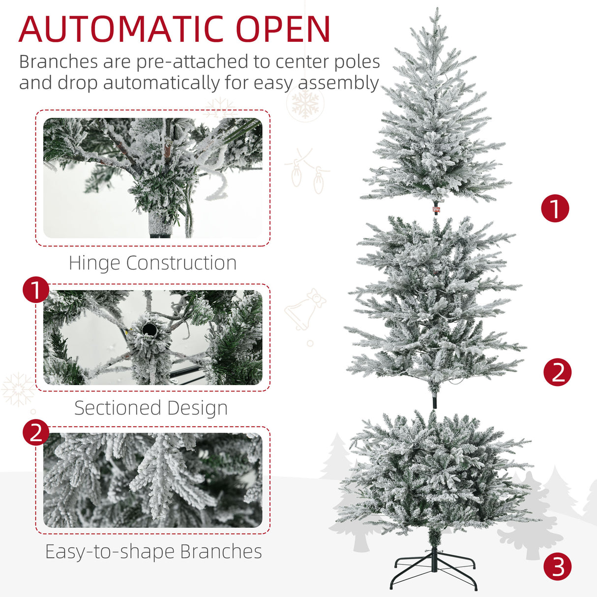 HOMCOM 7.5ft Tall Prelit Artificial Christmas Tree