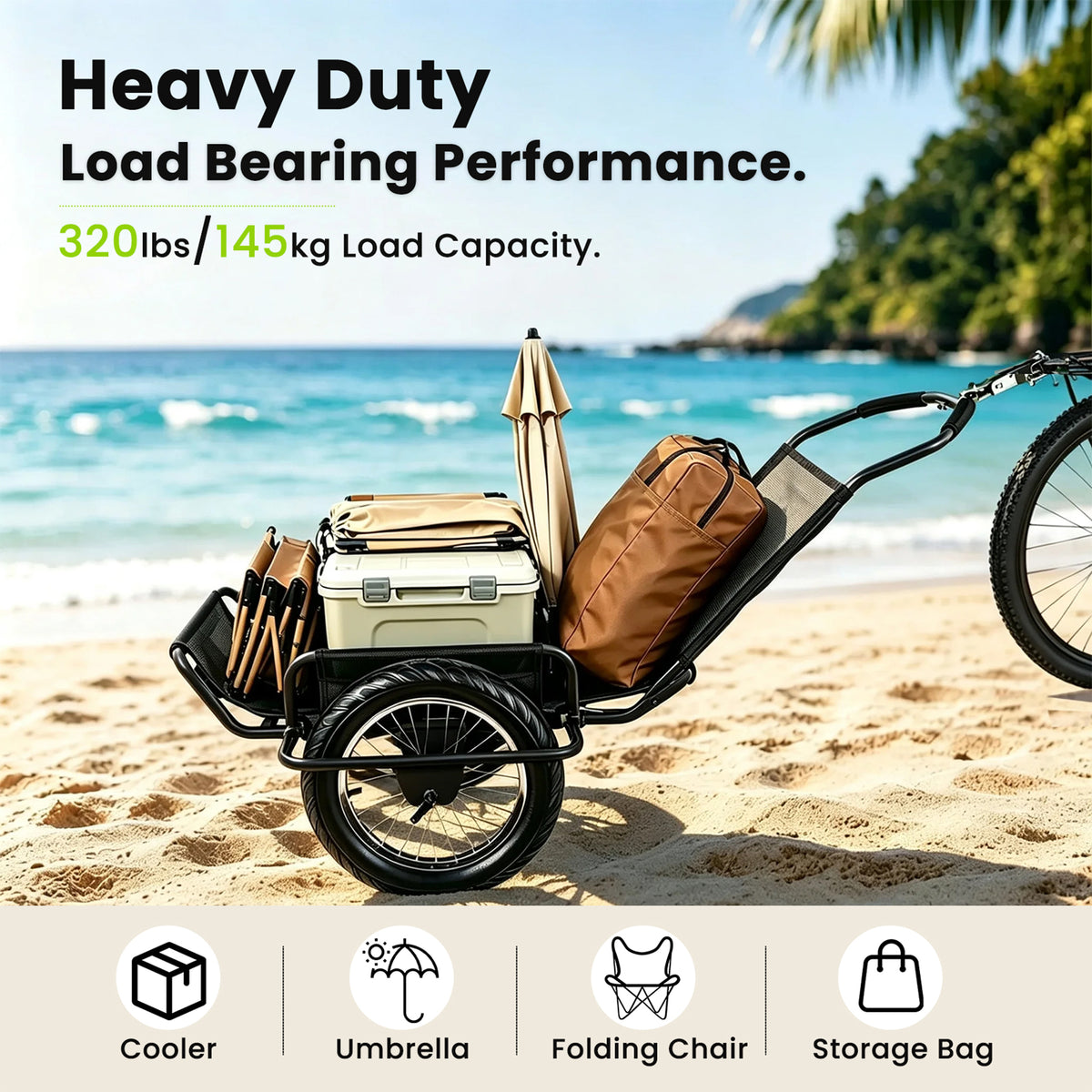 Heavy-Duty Bike Cargo Trailer with Steel Frame – 320 lb Load Capacity