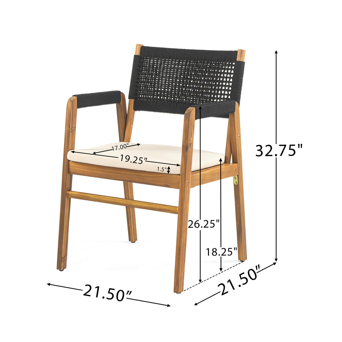 Outdoor 3-Piece Acacia Wood Dining Set with Cushion