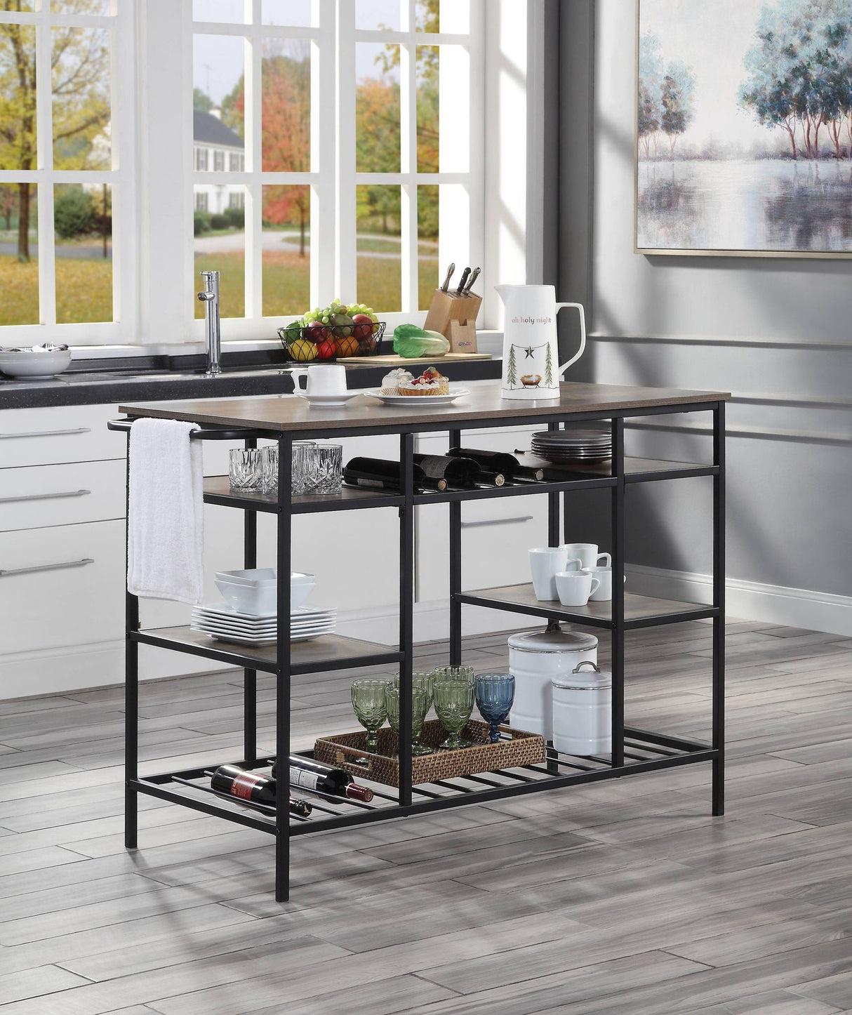 Lona - Kitchen Island - Rustic Oak / Black - Best Buy Furniture
