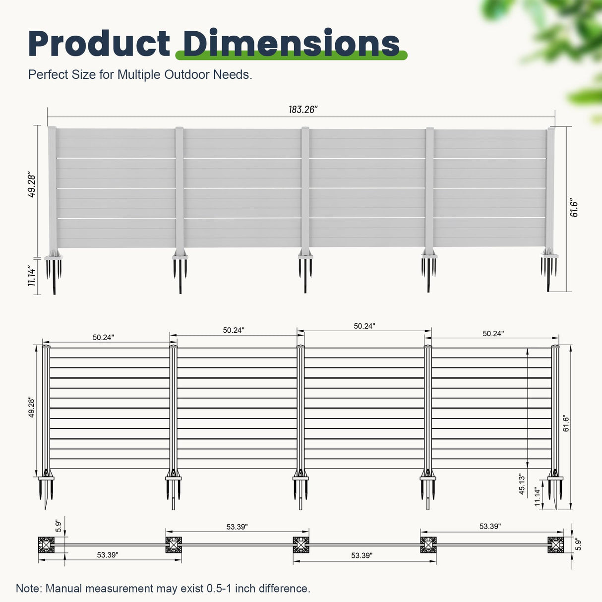 50" W x 49" H Outdoor Privacy Screen, Air Conditioner Fence, All-Weather Vinyl Privacy Fence Screens with Aluminum
