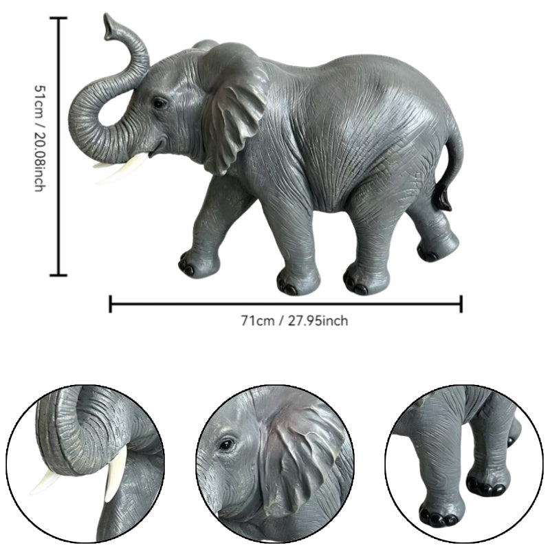 20'' Tall Resin Elephant Statue with Raised Trunk