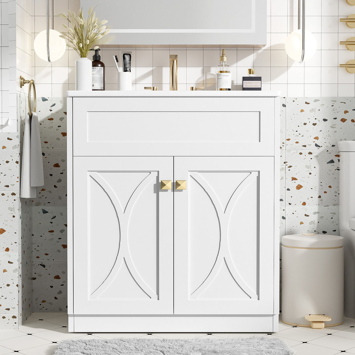 Bathroom Vanity With Sink, Freestanding Storage Cabinet With Handles, Soft Closing Doors