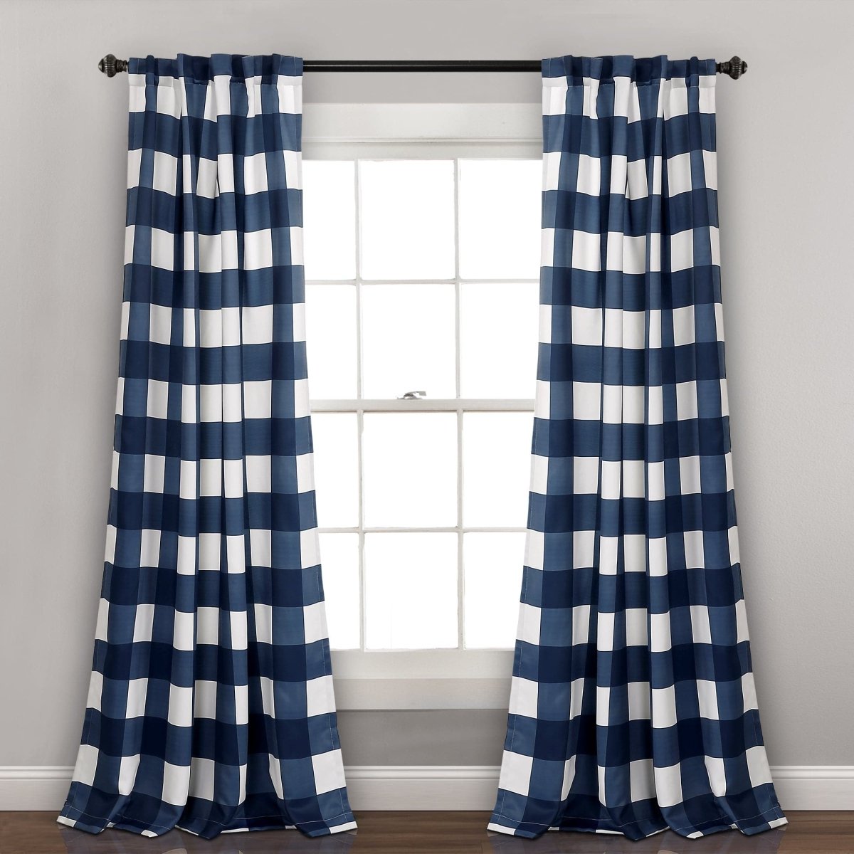 LushDecor Kelly Checker Light Filtering Window Curtain Panel Set in Navy