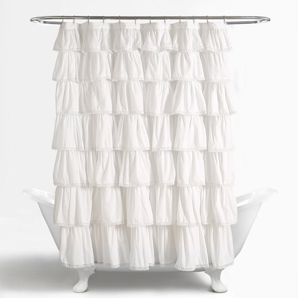 Lace Ruffle Shower Curtain with Lace Trim