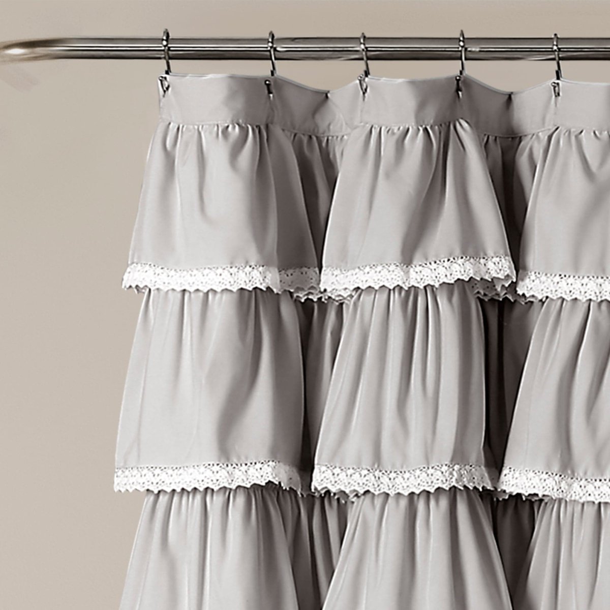 Lace Ruffle Shower Curtain with Lace Trim