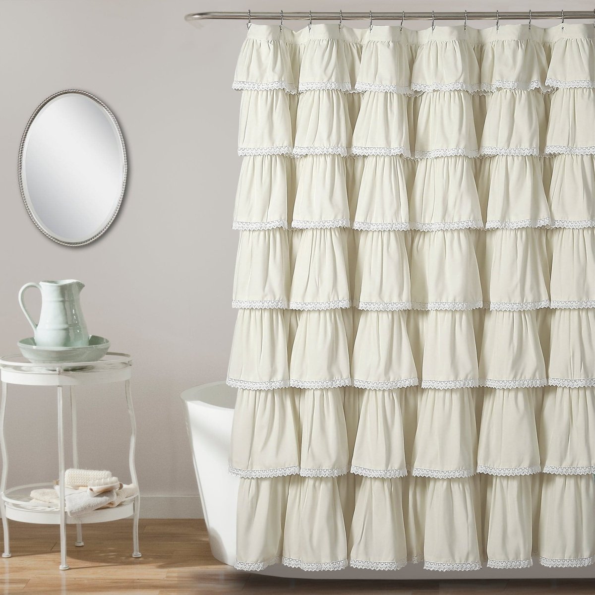 Lace Ruffle Shower Curtain with Lace Trim