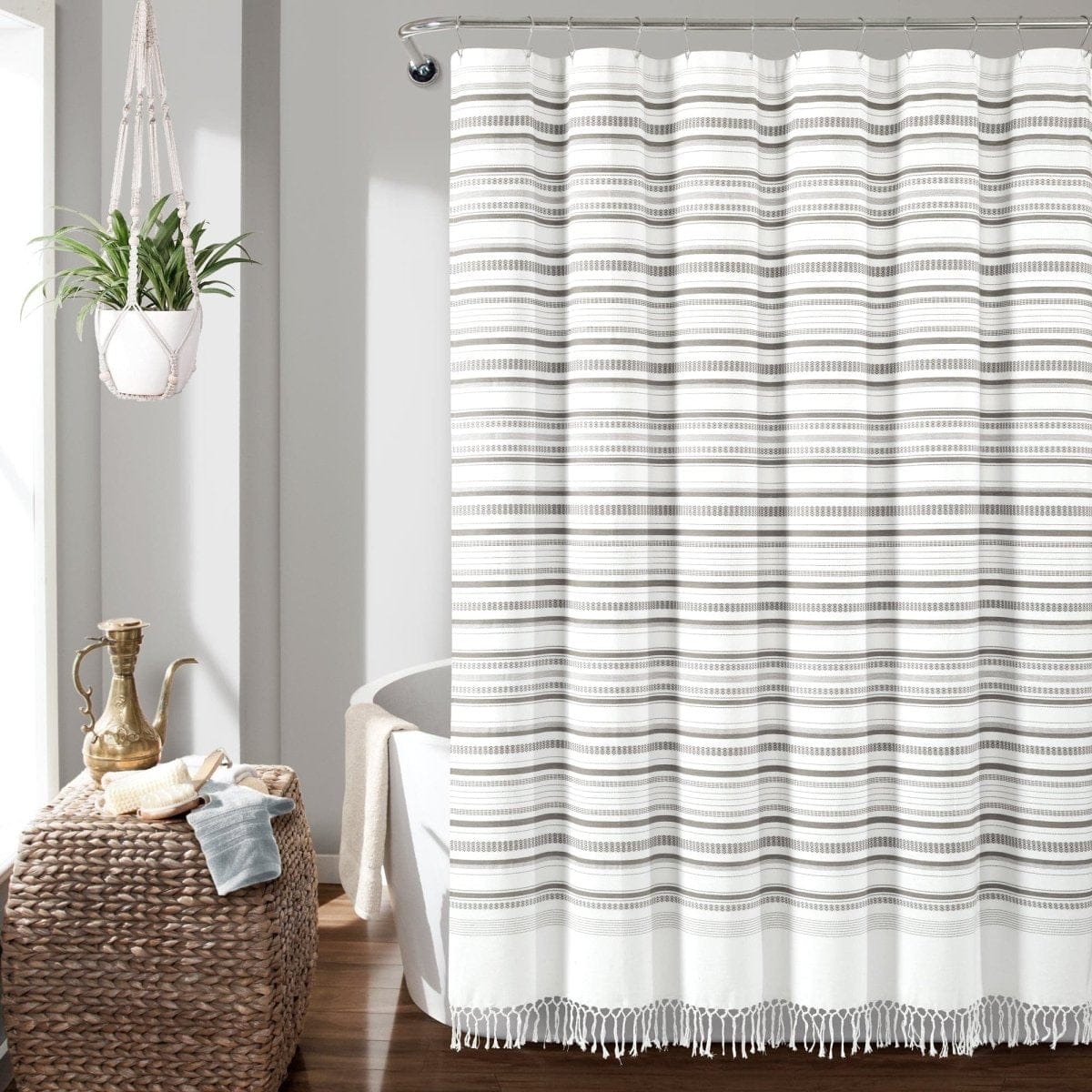 LushDecor Urban Woven Yarn Dyed Recycled Cotton Blend Shower Curtain