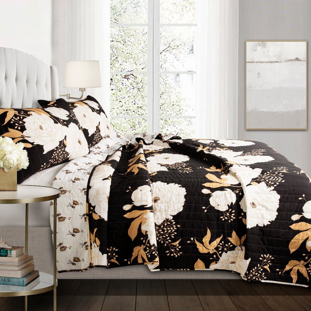 LushDecor Zinnia Floral 3 Piece Quilt Set