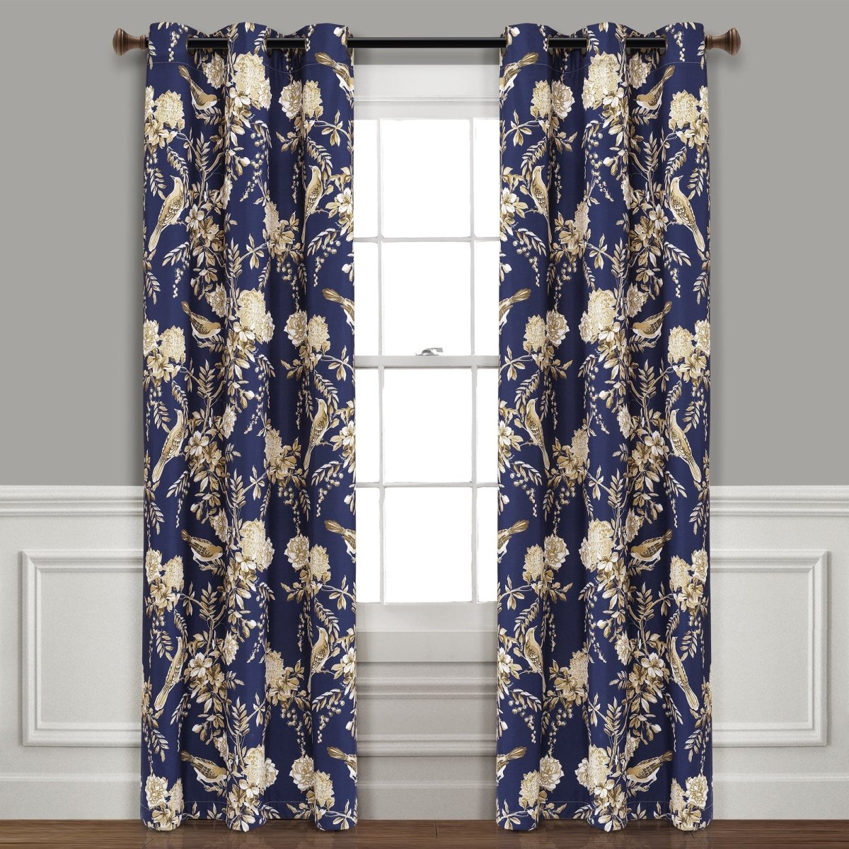 Farmhouse Bird And Flower Insulated Grommet Blackout Curtain Panel Set
