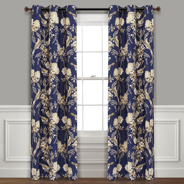 Farmhouse Bird and Flower Insulated Grommet Blackout Curtain Panel Set