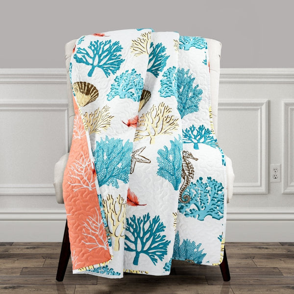 Coastal Reef Feather Throw Blanket 60x50 in Blue Coral