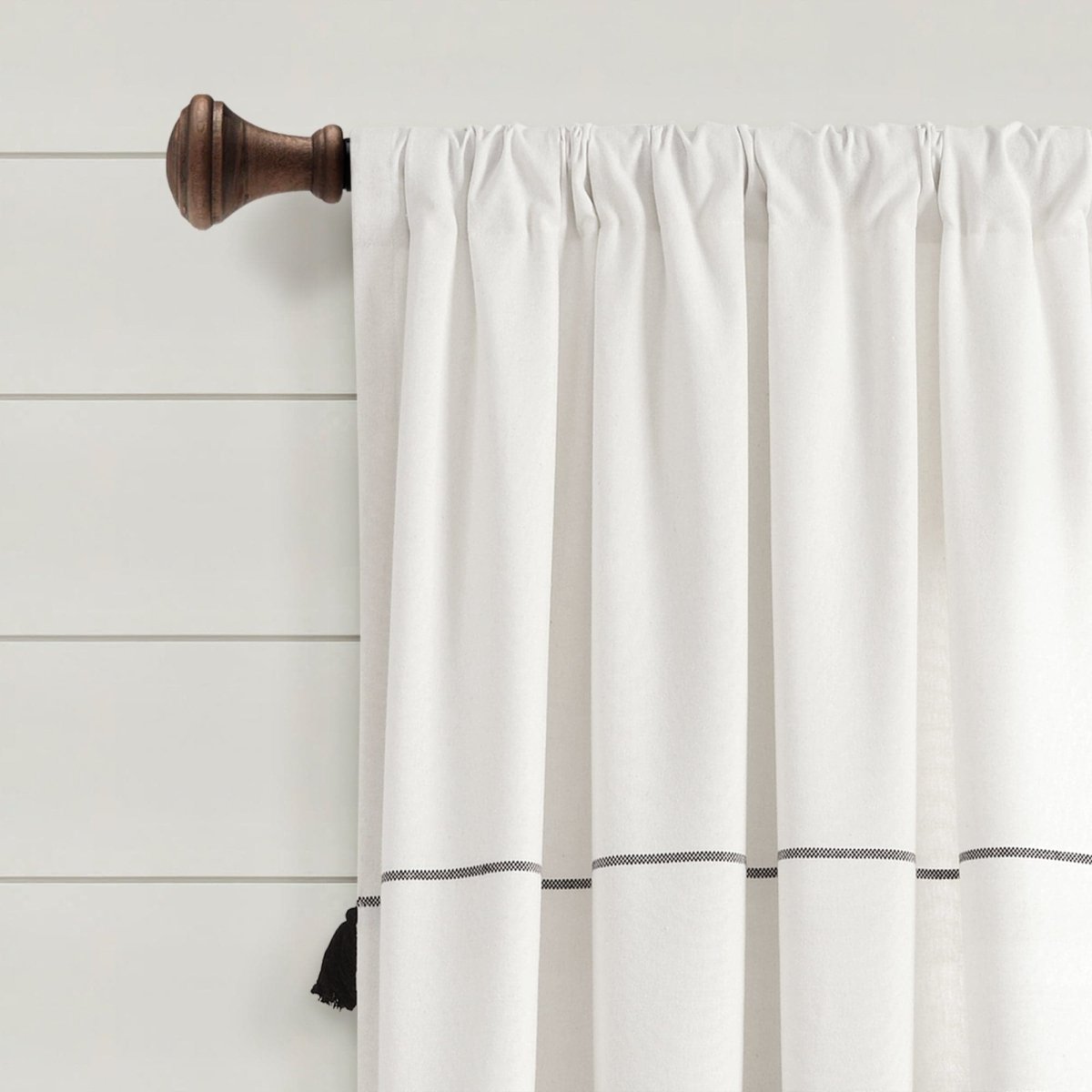 Farmhouse Boho Stripe Woven Tassel Recycled Cotton Window Curtain Panel Set